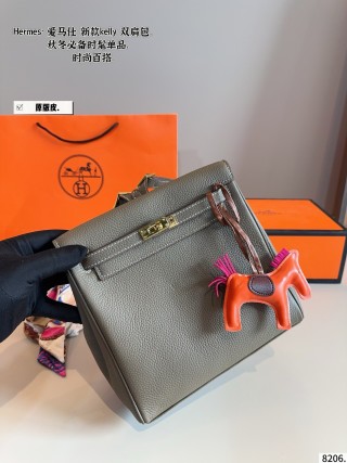 Hermès Kelly Ado Backpack Grey Leather view 5