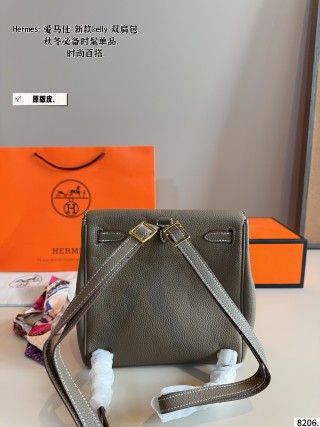 Hermès Kelly Ado Backpack Grey Leather view 6