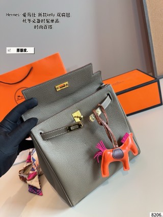 Hermès Kelly Ado Backpack Grey Leather view 8