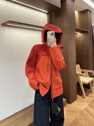 Arc'teryx Beta Red Orange Hooded Windbreaker Jacket view 1