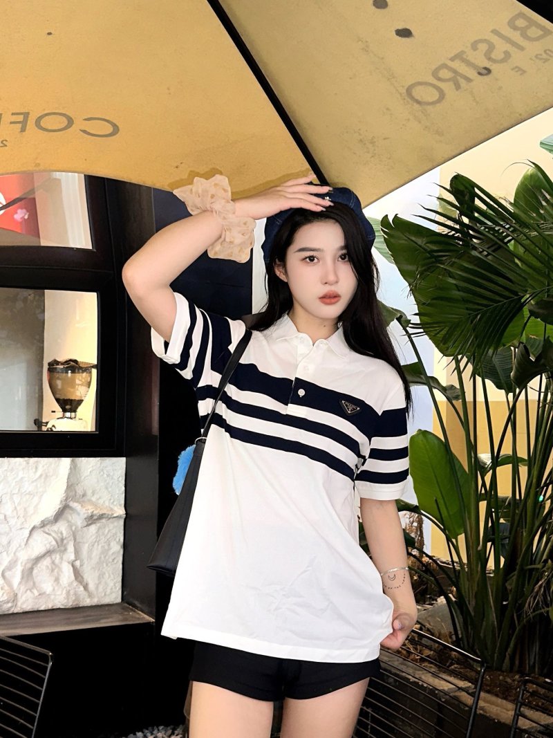 Prada Striped Polo Shirt White Navy view