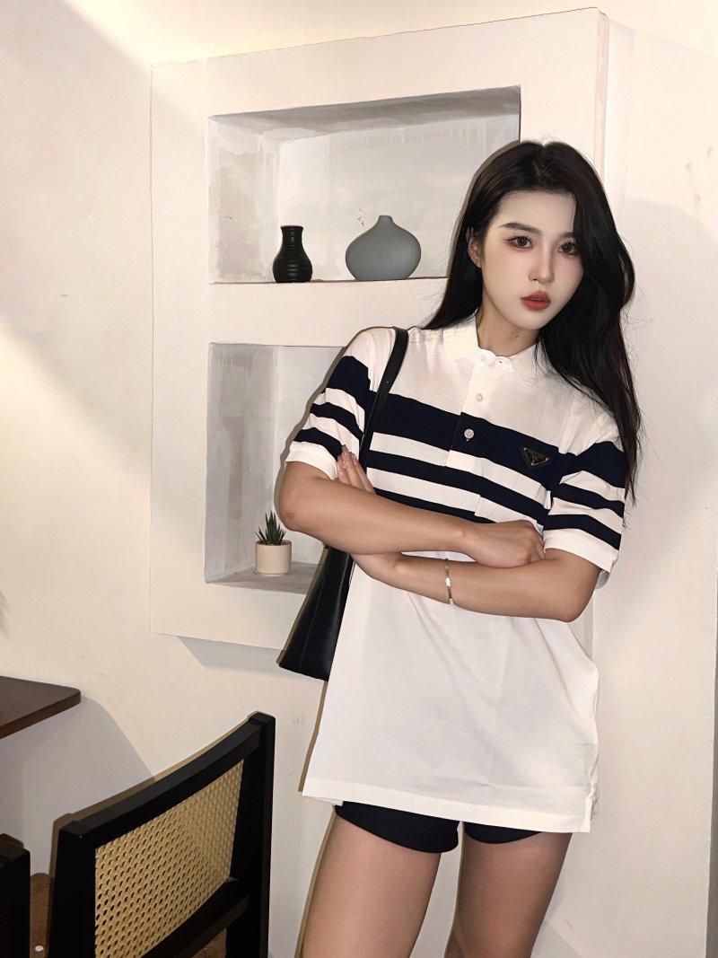 Prada Striped Polo Shirt White Navy view