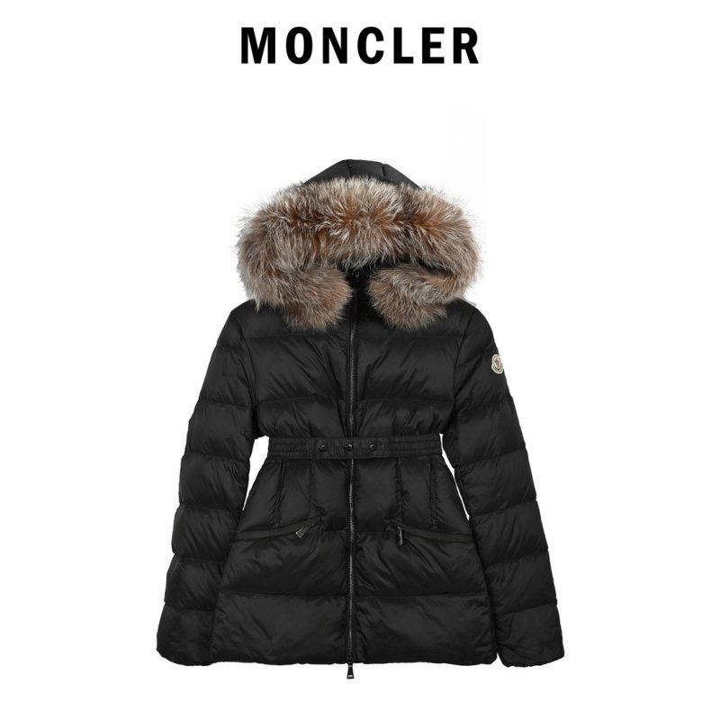 Black Puffer Down Jacket with Fur Hood Trim view