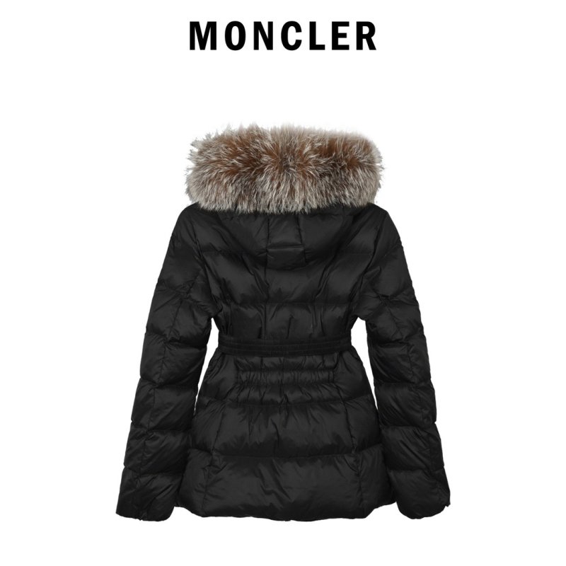Black Puffer Down Jacket with Fur Hood Trim view