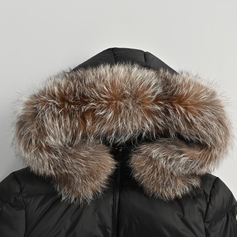 Black Puffer Down Jacket with Fur Hood Trim view
