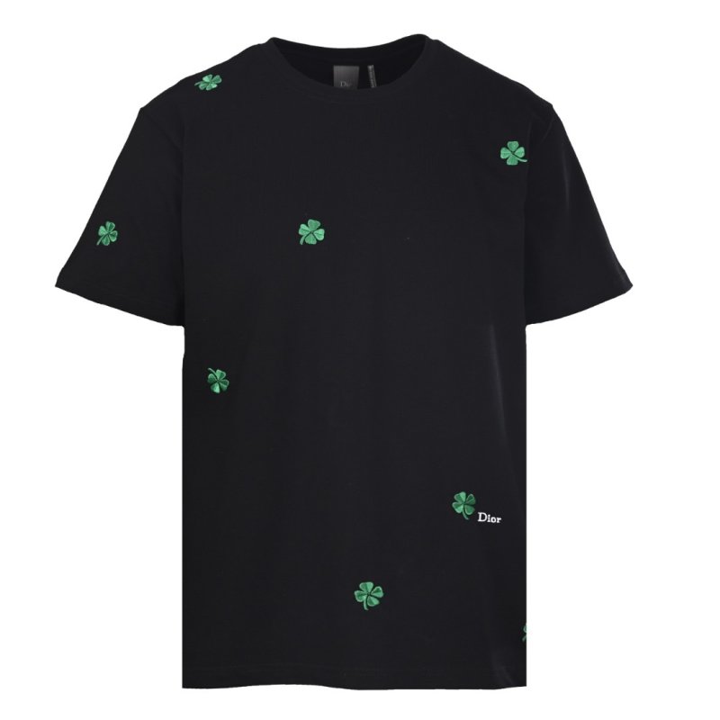 Dior Black T-Shirt with Green Clover Embroidery view