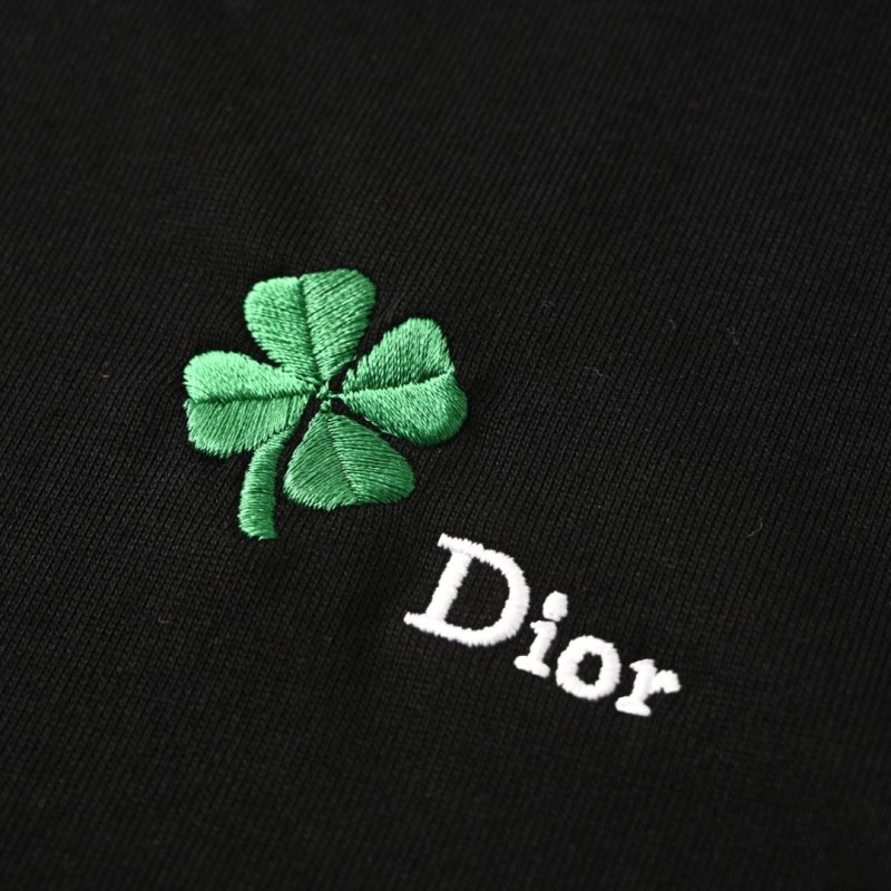 Dior Black T-Shirt with Green Clover Embroidery view
