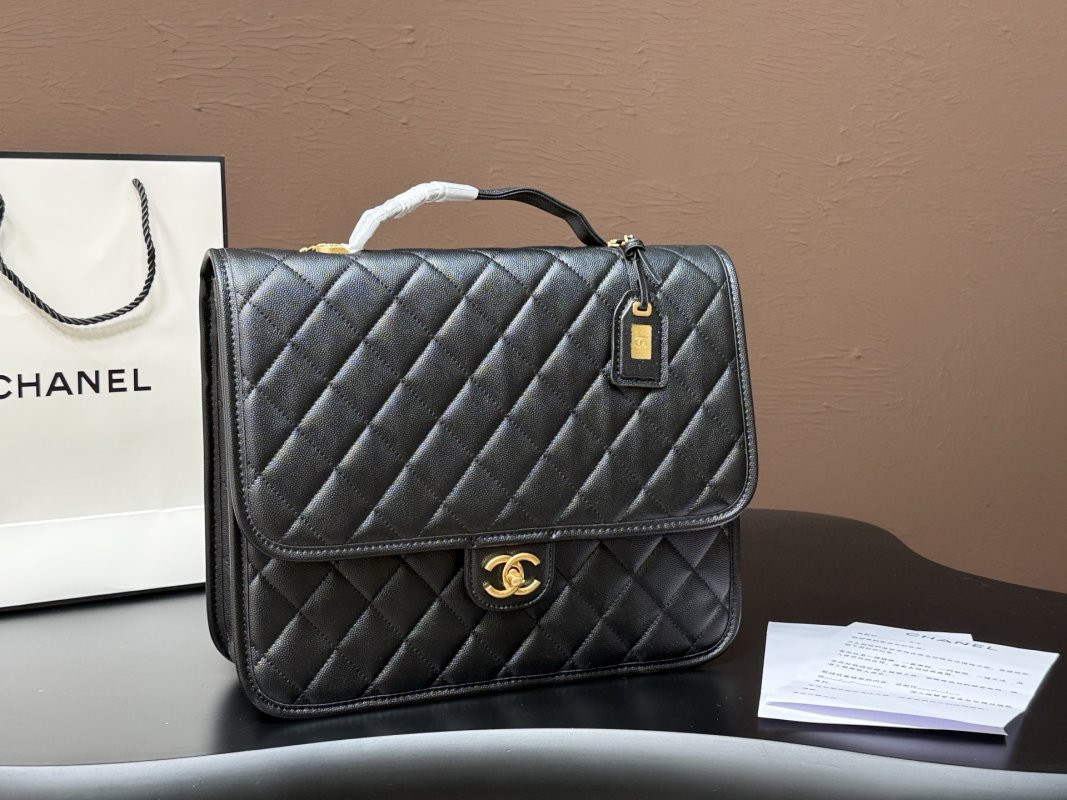 Chanel 22K Quilted Leather Top Handle Bag Black