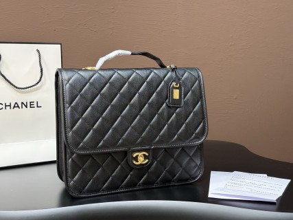 Chanel 22K Quilted Leather Top Handle Bag Black view 1