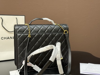 Chanel 22K Quilted Leather Top Handle Bag Black view 6