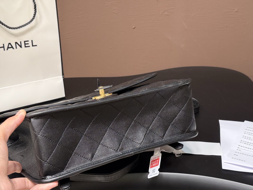 Chanel 22K Quilted Leather Top Handle Bag Black view