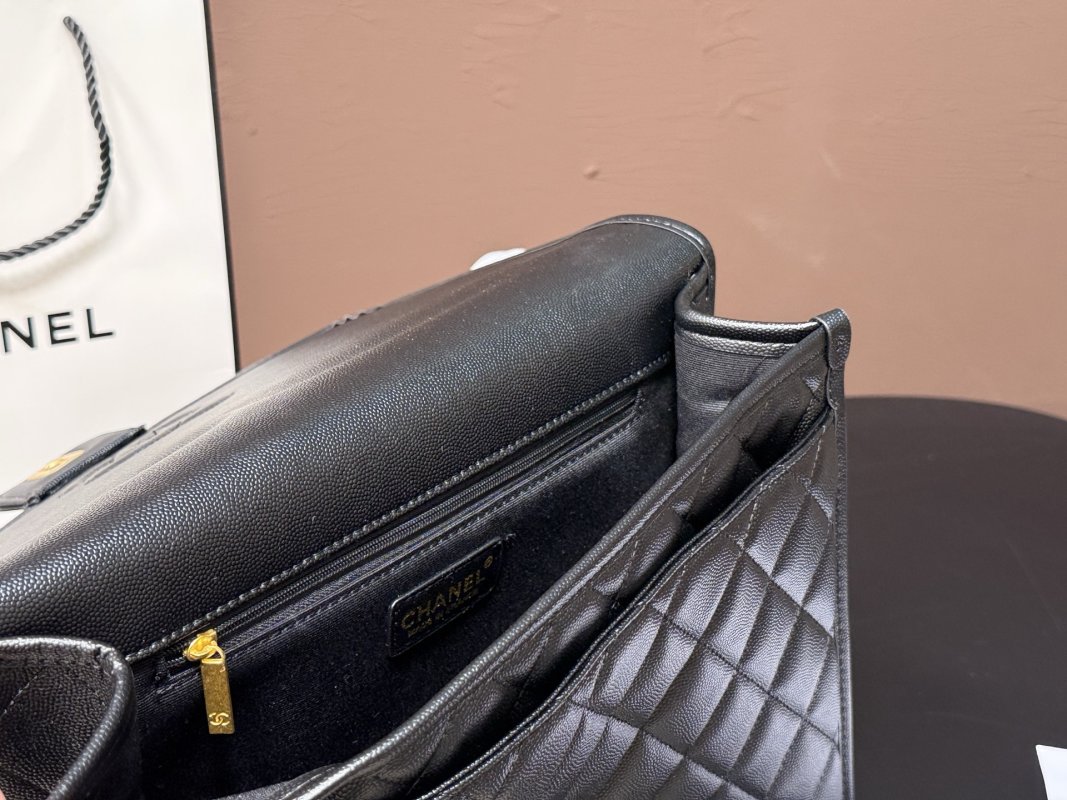Chanel 22K Quilted Leather Top Handle Bag Black view