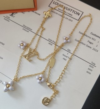 Louis Vuitton LV Gram Monogram Floral Pearl Gold Necklace view 3