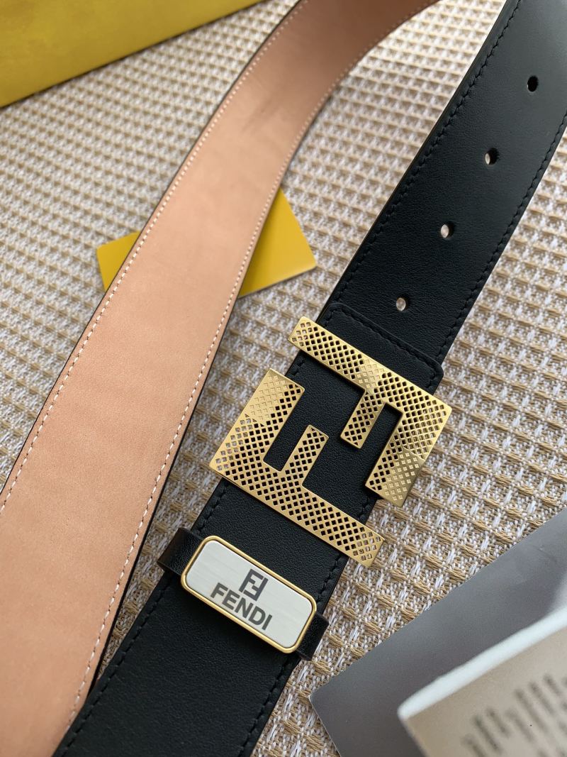 Fendi FF Perforated Gold Buckle Black Leather Belt view