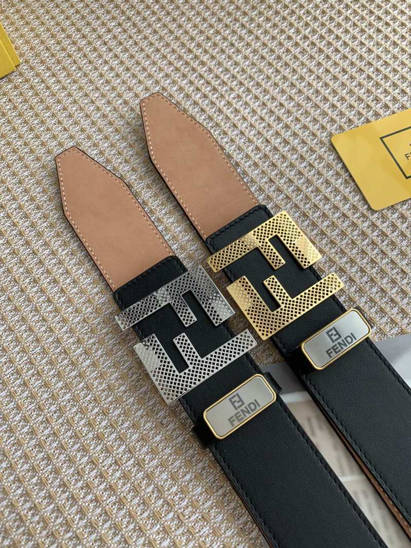 Fendi FF Perforated Gold Buckle Black Leather Belt view