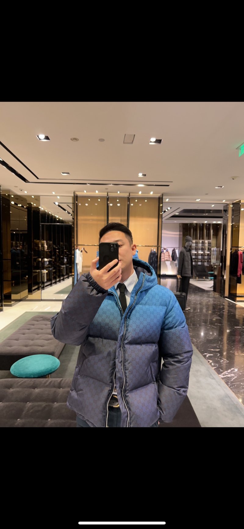Gucci GG Monogram Puffer Down Jacket Blue Black view
