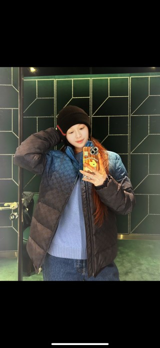 Gucci GG Monogram Puffer Down Jacket Blue Black view 3