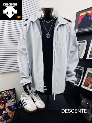 Descente Grey Hooded Windbreaker Training Jacket view 3