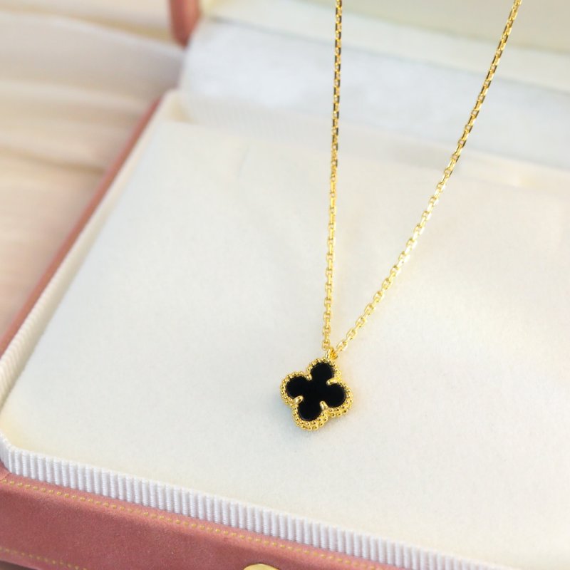VCA Mini Four Leaf Clover Black Onyx Gold Necklace view