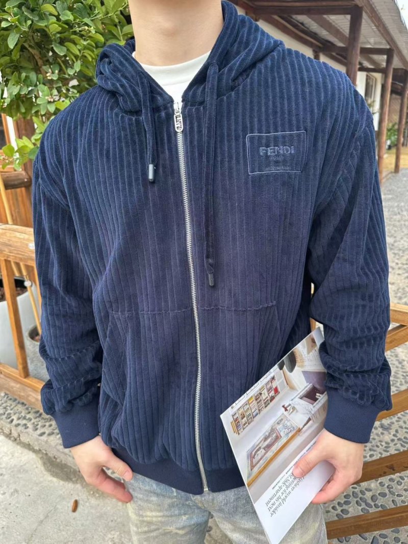Fendi Navy Pinstripe Zip Hoodie Jacket