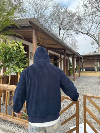 Fendi Navy Pinstripe Zip Hoodie Jacket view 3