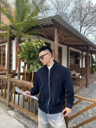 Fendi Navy Pinstripe Zip Hoodie Jacket view 4