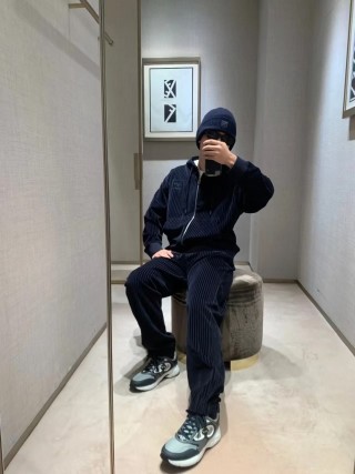 Fendi Navy Pinstripe Zip Hoodie Jacket view 6