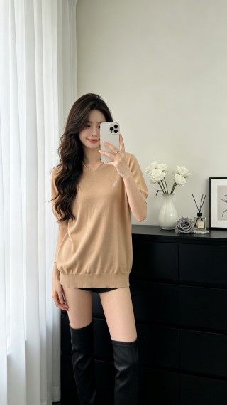 Beige Short Sleeve T-Shirt Dress with Embroidered Logo view 2