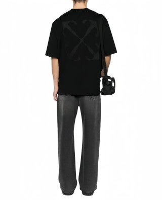 Black Oversized T-Shirt with Textured Arrow Back Print view 4