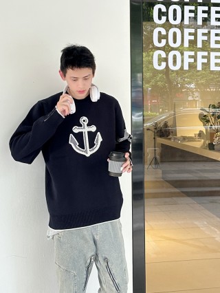 Black Anchor Knit Sweater with White Logo view 1