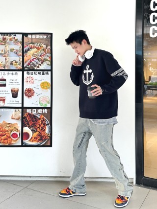 Black Anchor Knit Sweater with White Logo view 2