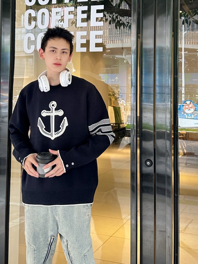 Black Anchor Knit Sweater with White Logo view