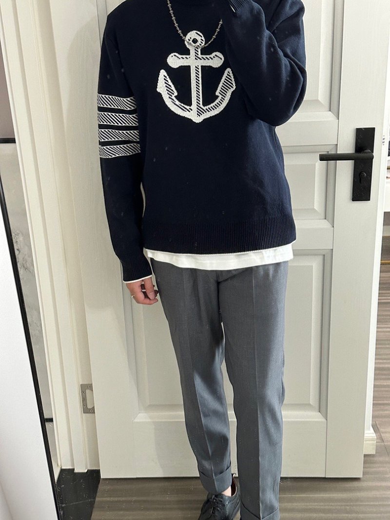 Black Anchor Knit Sweater with White Logo view