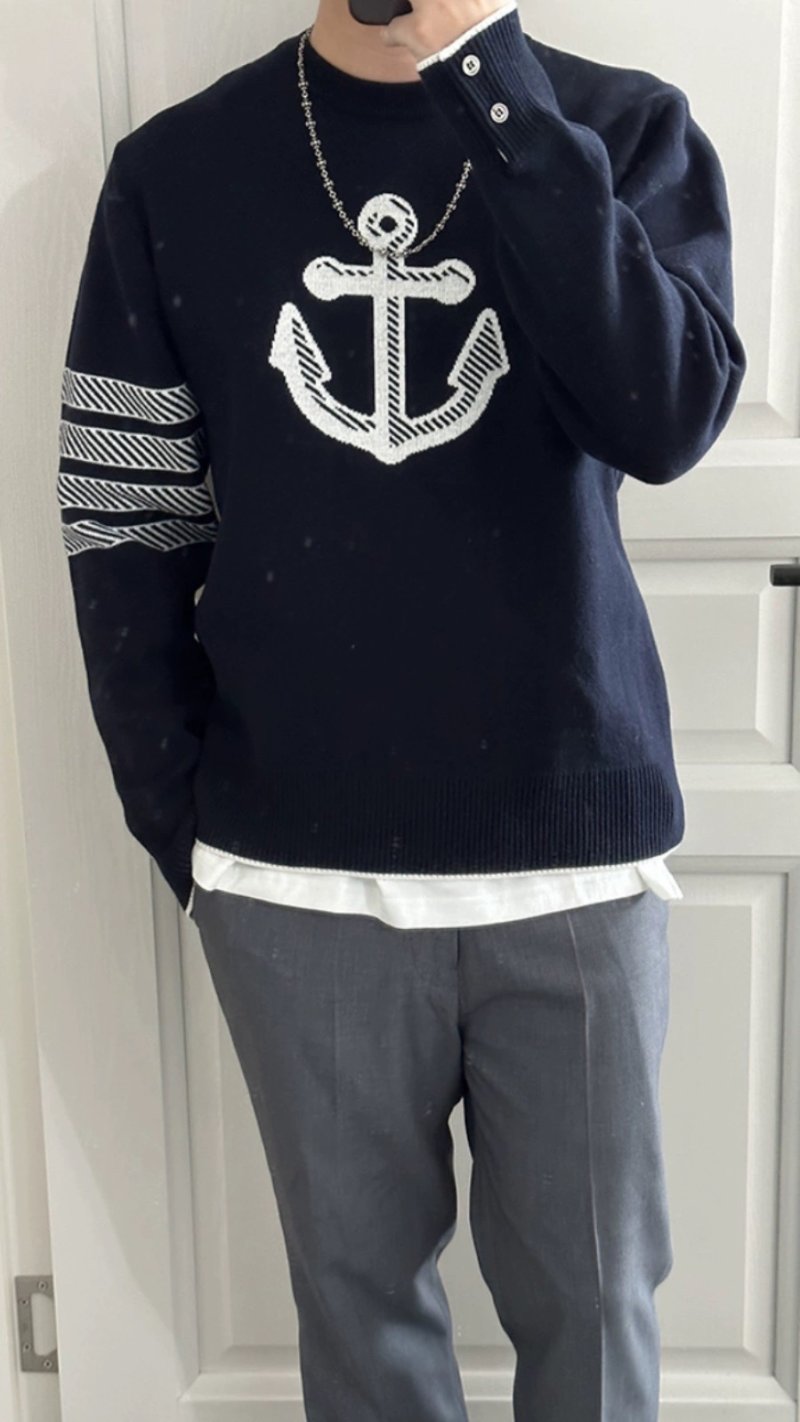 Black Anchor Knit Sweater with White Logo view