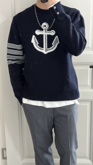 Black Anchor Knit Sweater with White Logo view 5