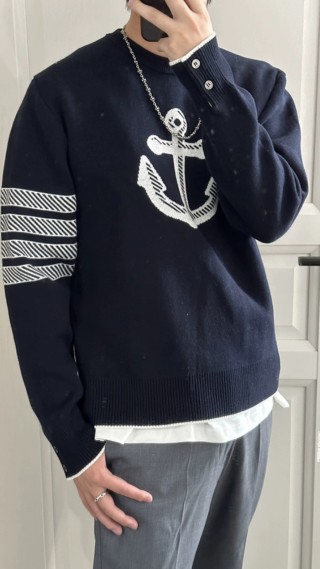 Black Anchor Knit Sweater with White Logo view 6