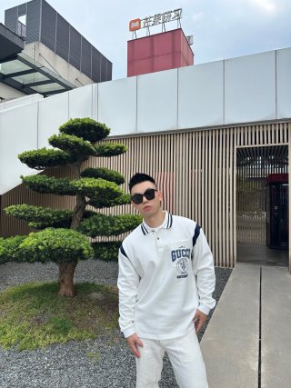 Gucci White Logo Polo Shirt Long Sleeve view 1