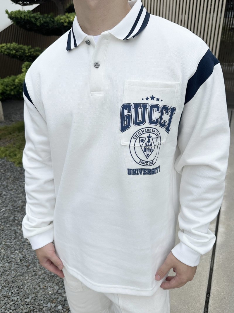 Gucci White Logo Polo Shirt Long Sleeve view