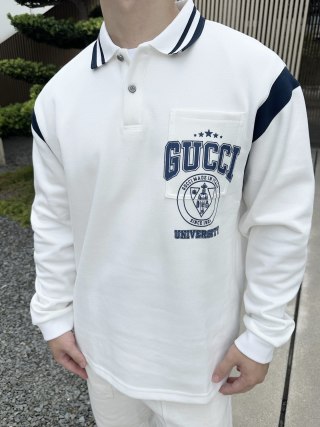Gucci White Logo Polo Shirt Long Sleeve view 3