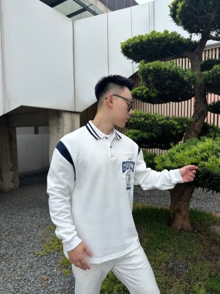 Gucci White Logo Polo Shirt Long Sleeve view 4
