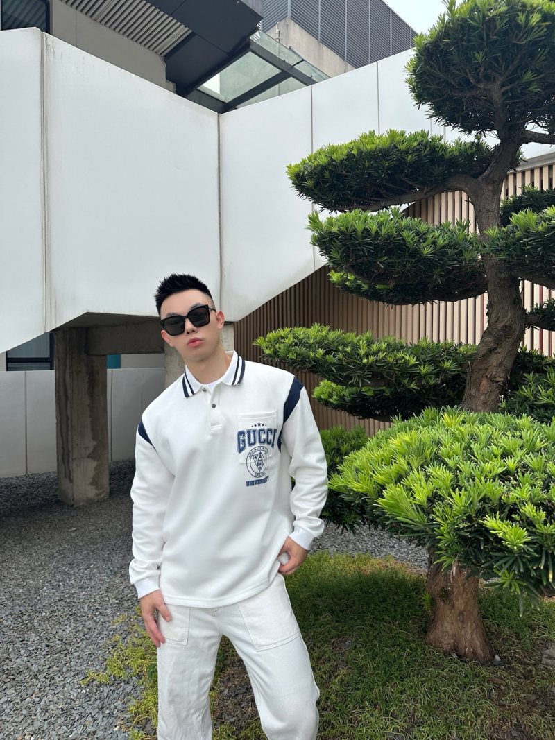 Gucci White Logo Polo Shirt Long Sleeve view