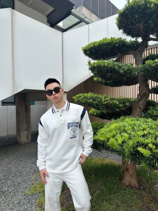 Gucci White Logo Polo Shirt Long Sleeve view 6