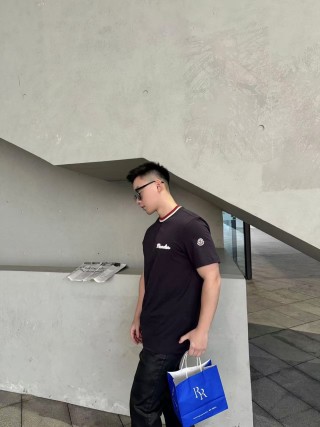 Moncler Script Logo Black Short Sleeve T-Shirt view 3