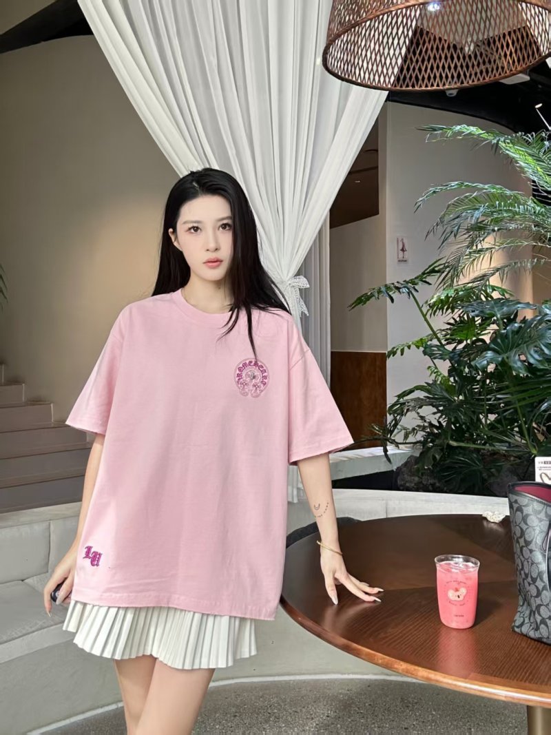 Pink Oversized Graphic T-Shirt with Embroidered Logo