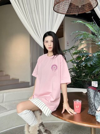 Pink Oversized Graphic T-Shirt with Embroidered Logo view 2