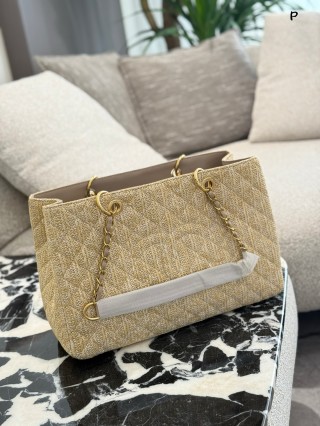 Chanel Straw Woven Shopping Tote Beige view 1
