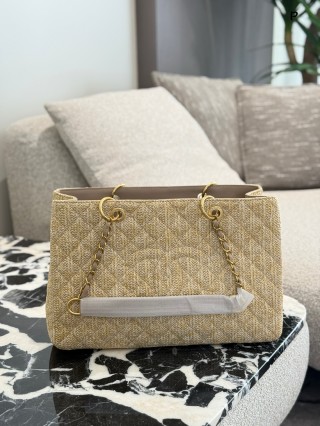 Chanel Straw Woven Shopping Tote Beige view 2