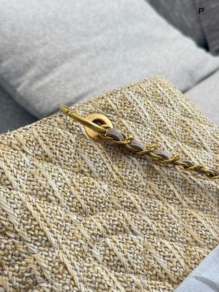 Chanel Straw Woven Shopping Tote Beige view 3