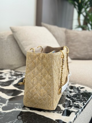 Chanel Straw Woven Shopping Tote Beige view 5