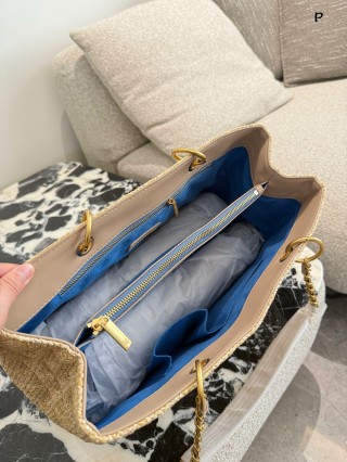 Chanel Straw Woven Shopping Tote Beige view 6